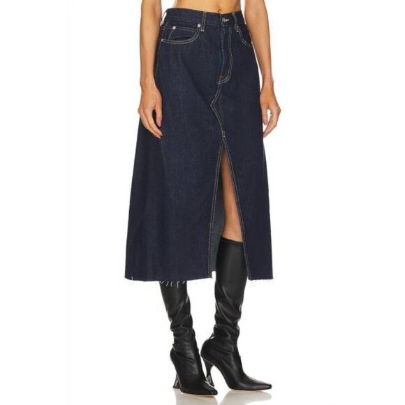 SLVRLAKE High Waist High Slit Denim Midi Skirt Size 26 NWOT - Picture 2 of 11